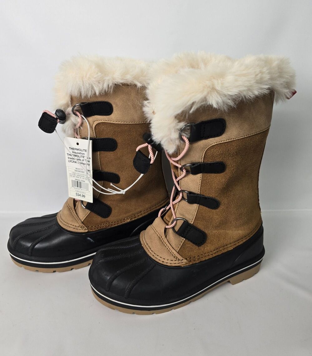 Girls Cat & Jack Constance Water Resistant Winter Boots Tan and Black